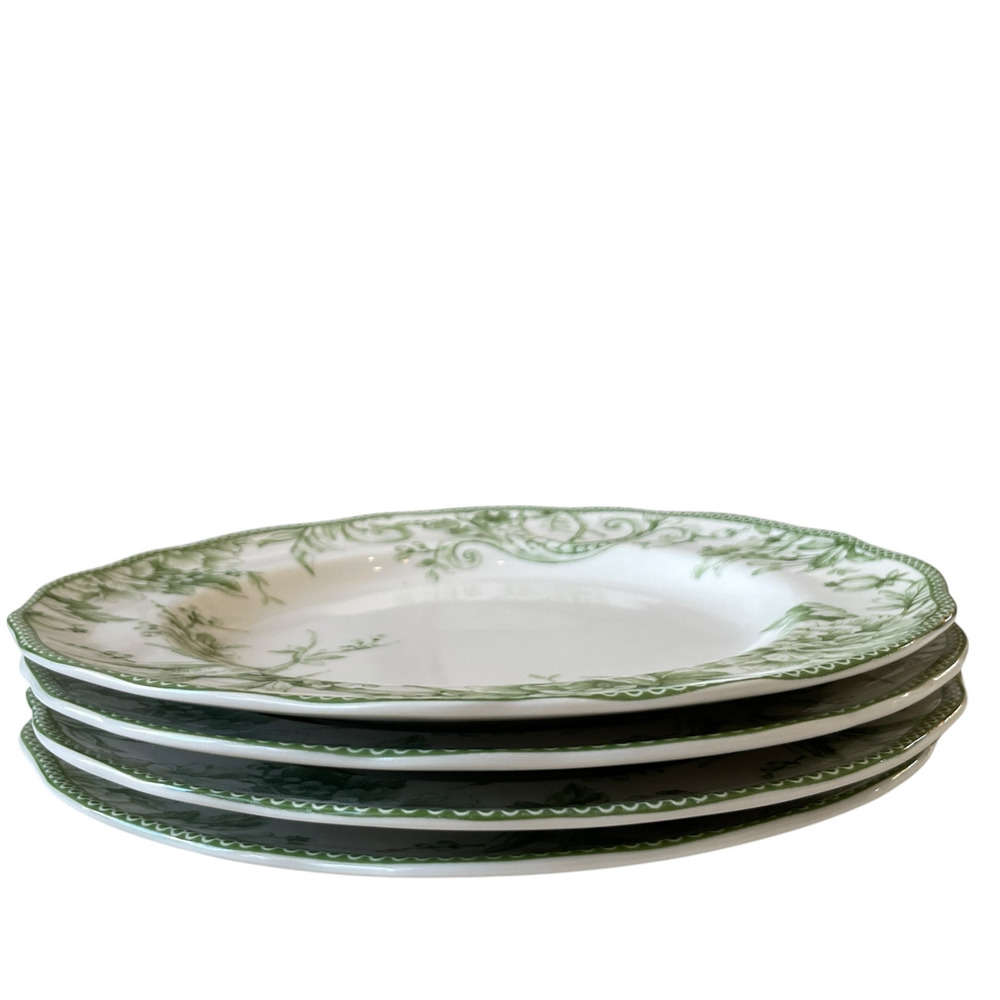 222 Fifth Adelaide MOSS Porcelain Dinner Plates 10.5in Floral Set of 4 New - Picture 16 of 16